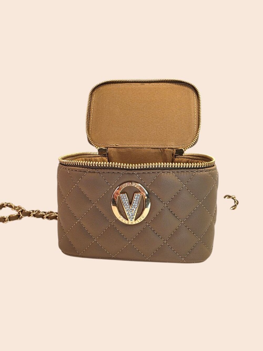 Quilted Taupe Shoulder or Cosmetic Bag by Valentino Orlandi NWT FREE SHIPPING - Picture 5 of 6